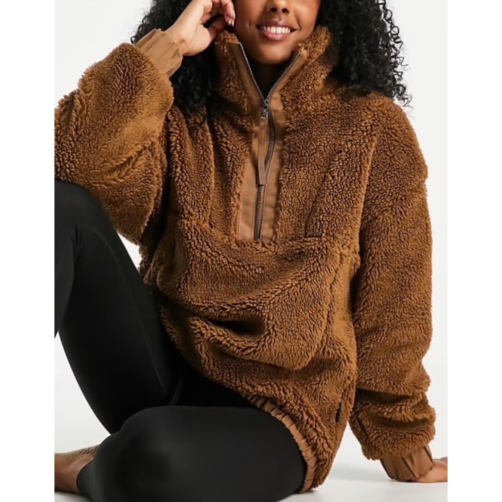 Varley Appleton Sherpa Sweatshirt Brown Quarter Zip Pullover Size Medium